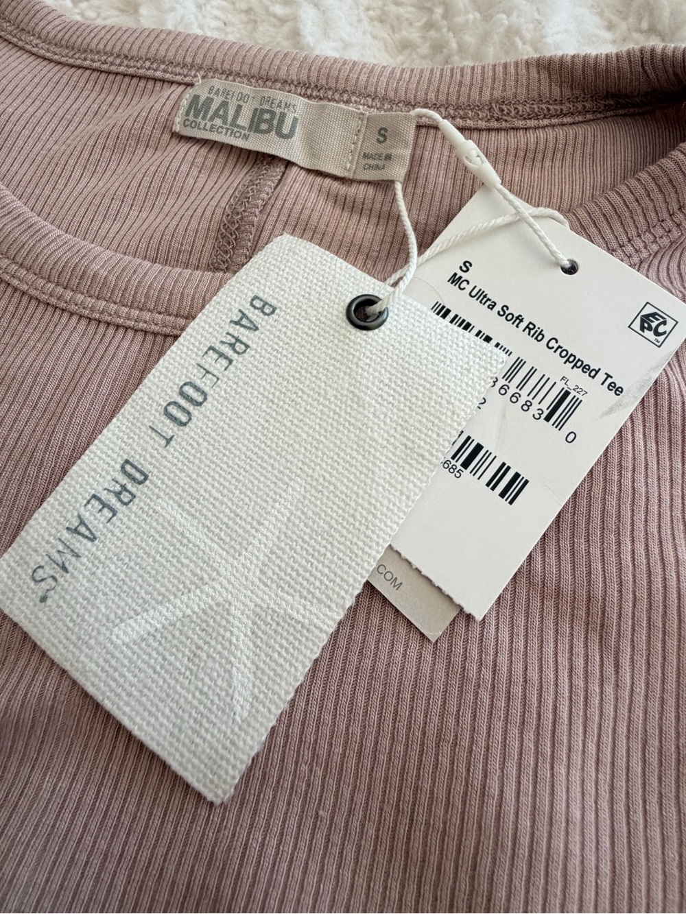 NWT* Barefoot Dreams Malibu Ultra Soft Rib Cropped Tee Blush Pink S